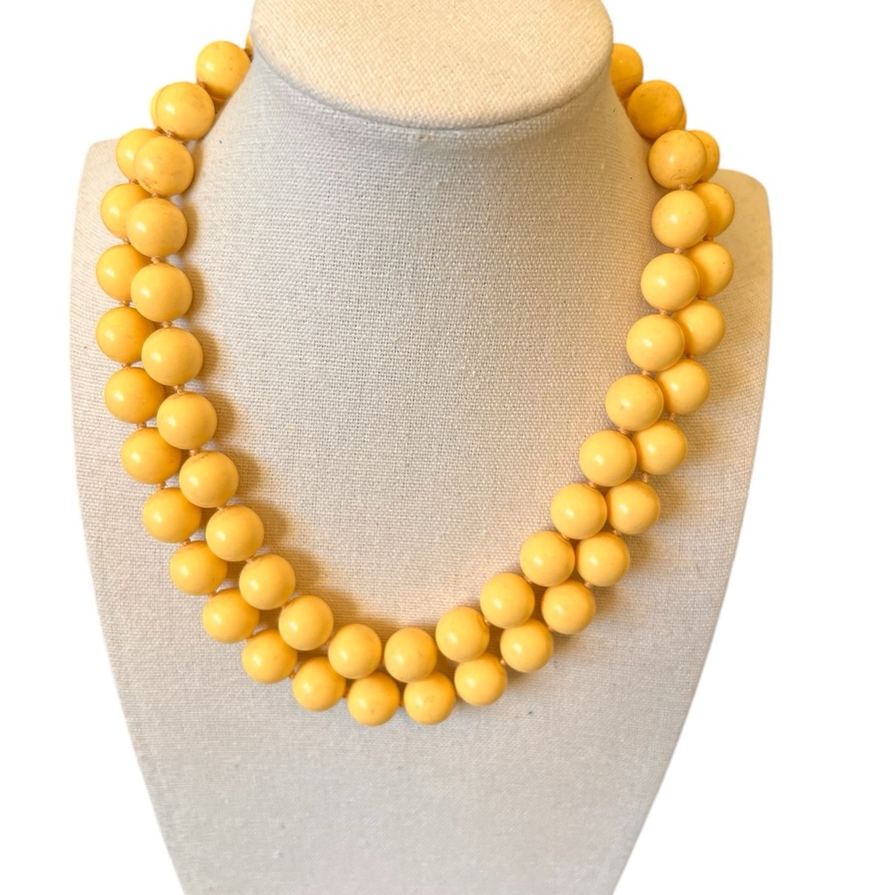 Vintage yellow pastel plastic 2 strand necklace - marked Hong Kong 16”
